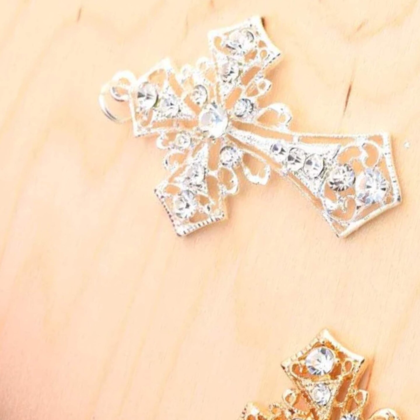 1 Piece 2.5x1.75 Silver Rhinestone Cross Charm Pendant Baptism Jewelry Craft