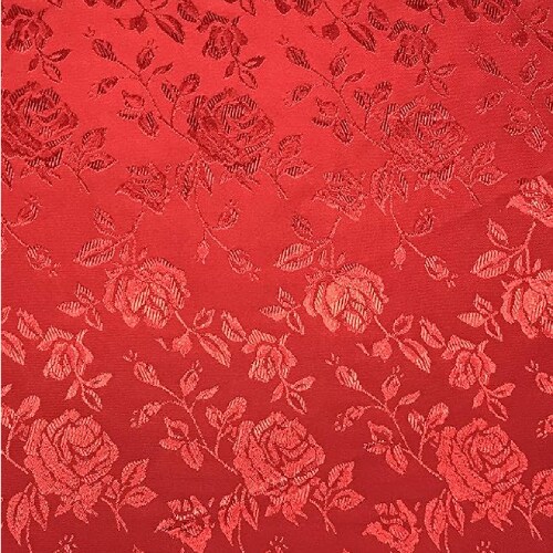 1 Yard Red Rose Floral Jacquard Satin Fabric, 100% Polyester, 60/59″ Width