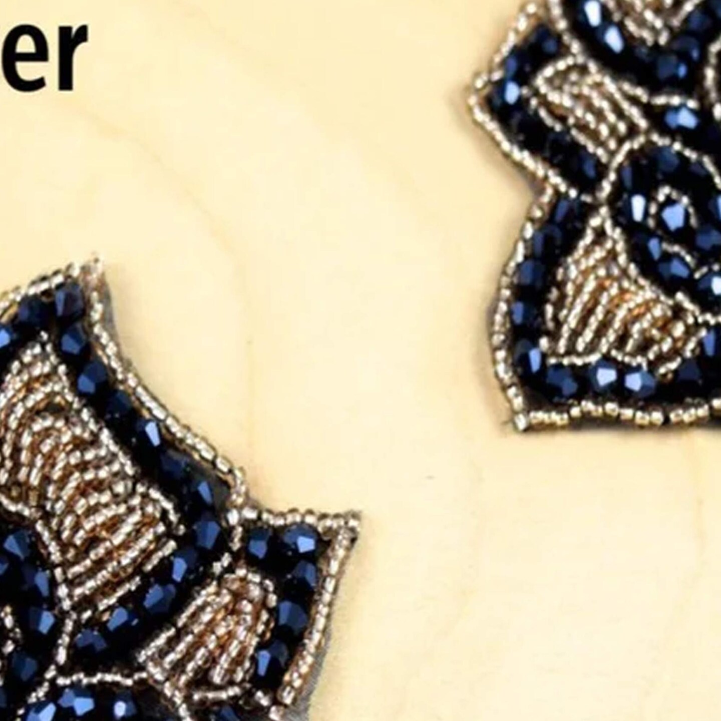 1 Patch 3.75" Rose Navy Champagne Rhinestone Beaded Applique Patch for Dresses and Crafts