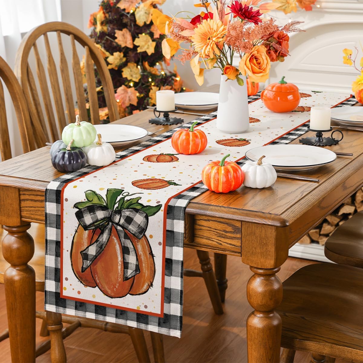 Fall Table Runner, Fall Decorations for Home Pumpkin Runner (Beige) 13x72 Inch
