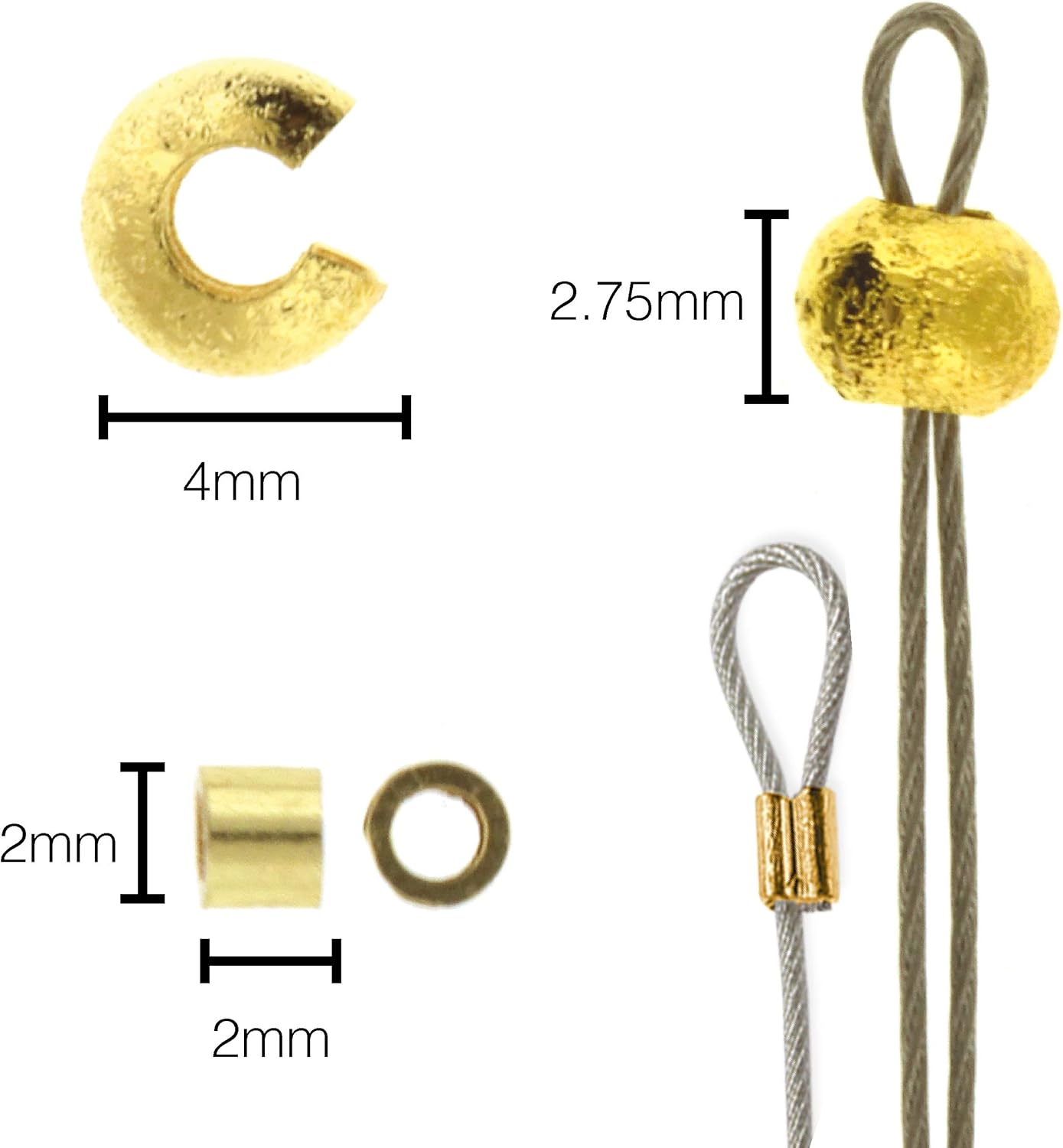 The Beadsmith Basic Elements Crimp Tubes &#x26; Stardust Crimp Covers Designed to Secure The Ends of Jewelry Stringing Cables &#x26; Wires, Gold Color
