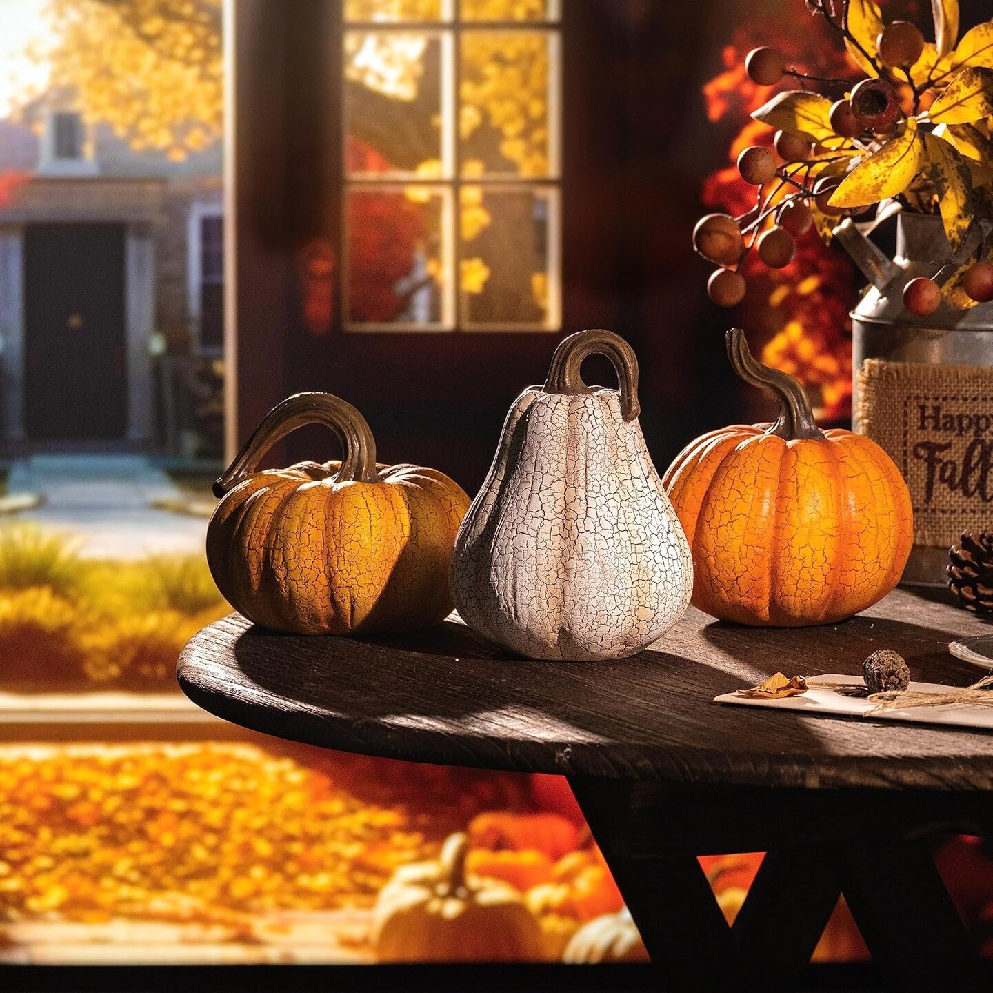 Fall Pumpkin Table Decor - Cracked Pumpkin