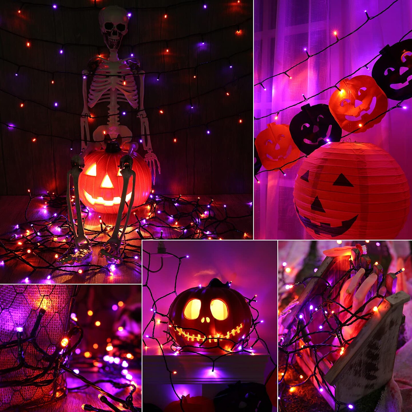 Joomer 2 Pack Orange Purple Halloween Solar String Lights Total 144 FT 400 LED 8 Modes Waterproof Solar Halloween Lights Outdoor for Halloween Decorations