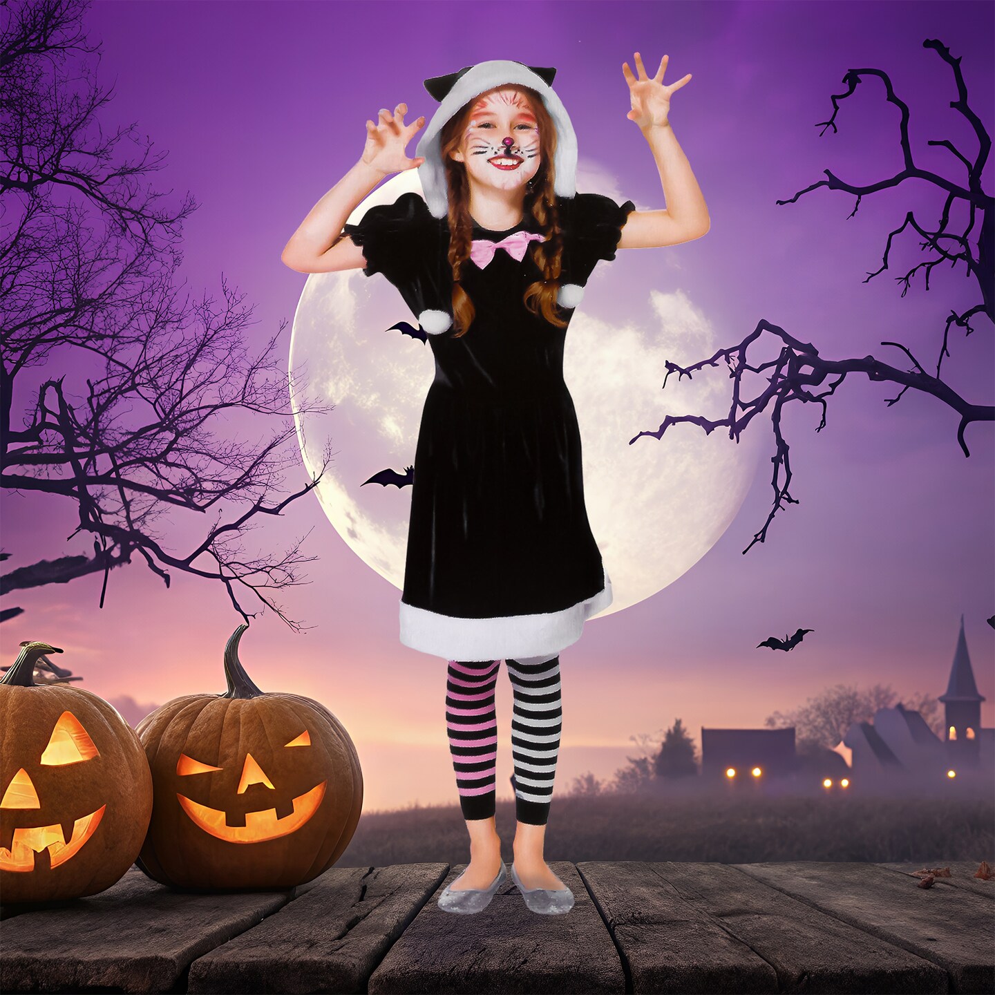 Northlight Black and White Girls Cat Children's Halloween Costume - Medium - 4-6 Years