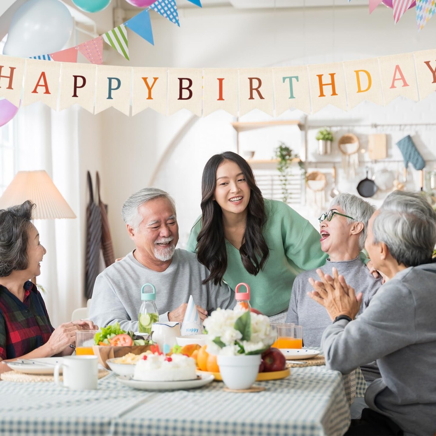 Happy Birthday Burlap Banner (white)