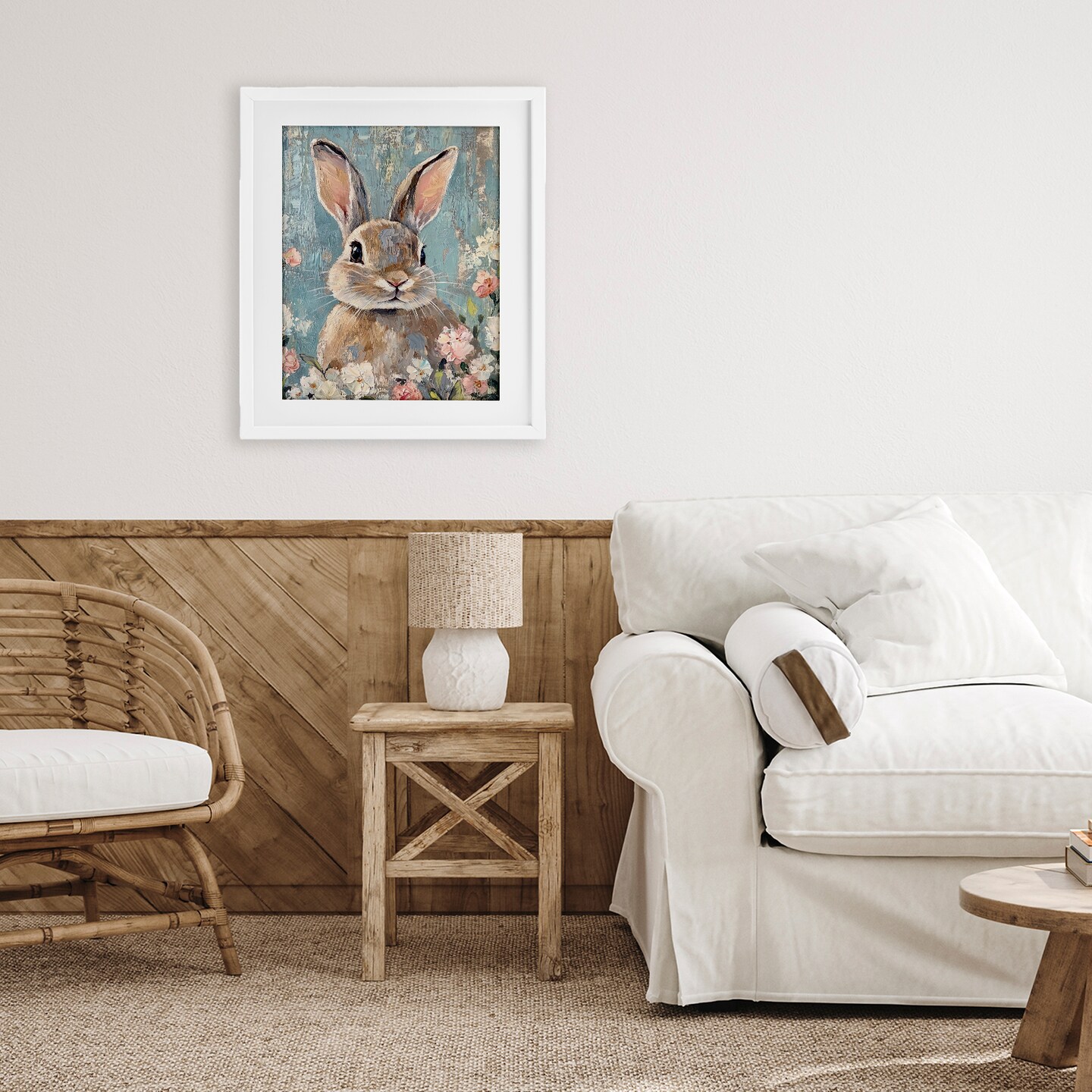 Stupell Industries Distressed Bunny Portrait Framed Print Under Glass, design by Franklyn Gregory