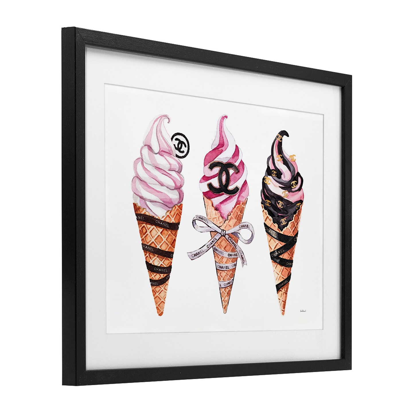 Stupell Industries Pink Glam Ice Cream Trio Framed Print Under Glass, design by Amanda Greenwood