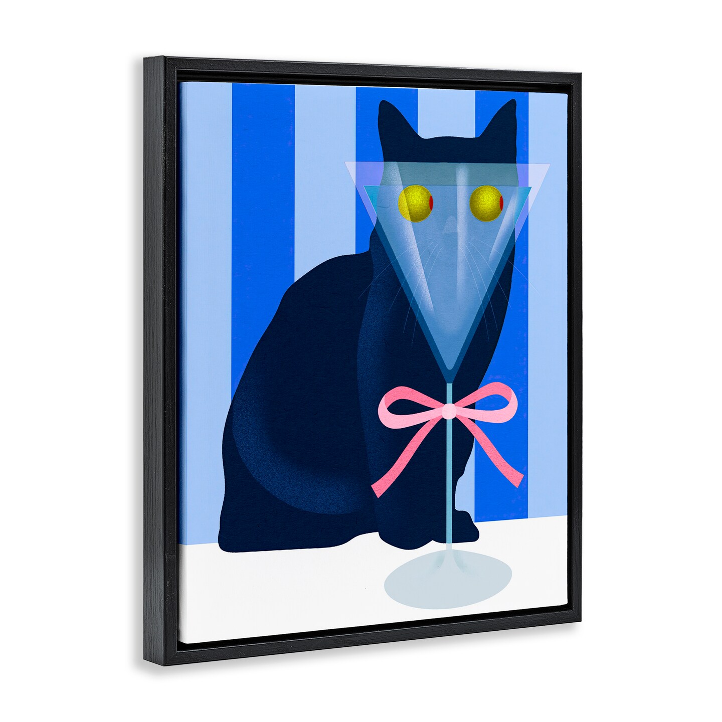 Stupell Industries Funny Cat Martini on Stripes Floating Frame, design by Lil' Rue