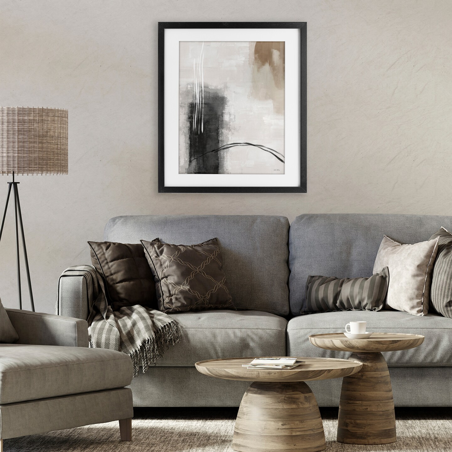 Stupell Industries Grey and Tan Simple Abstract Framed Print Under Glass, design by Amber Sterling