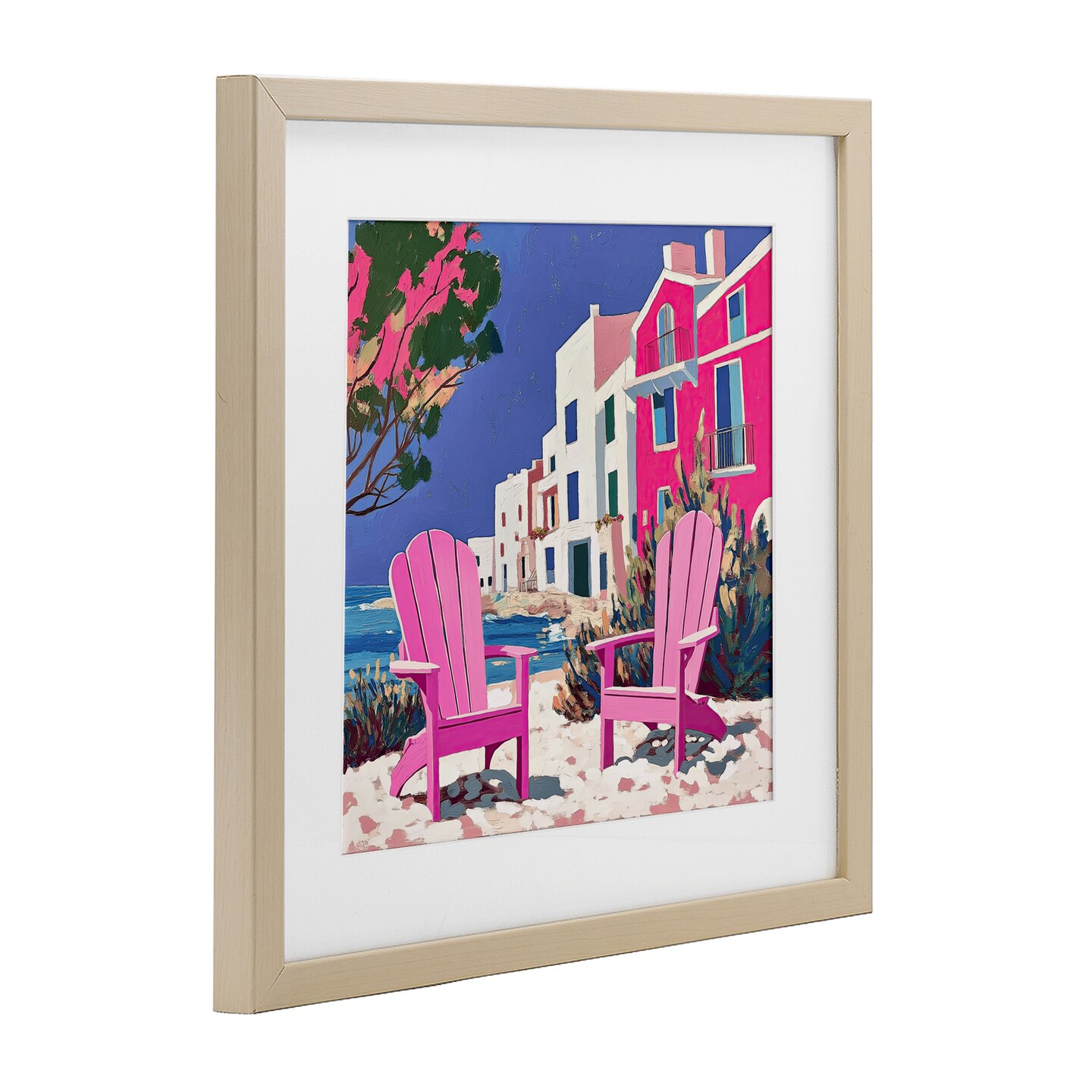 Stupell Industries Beach Chair Meetup in Pink Framed Print Under Glass, design by Annabelle Hall