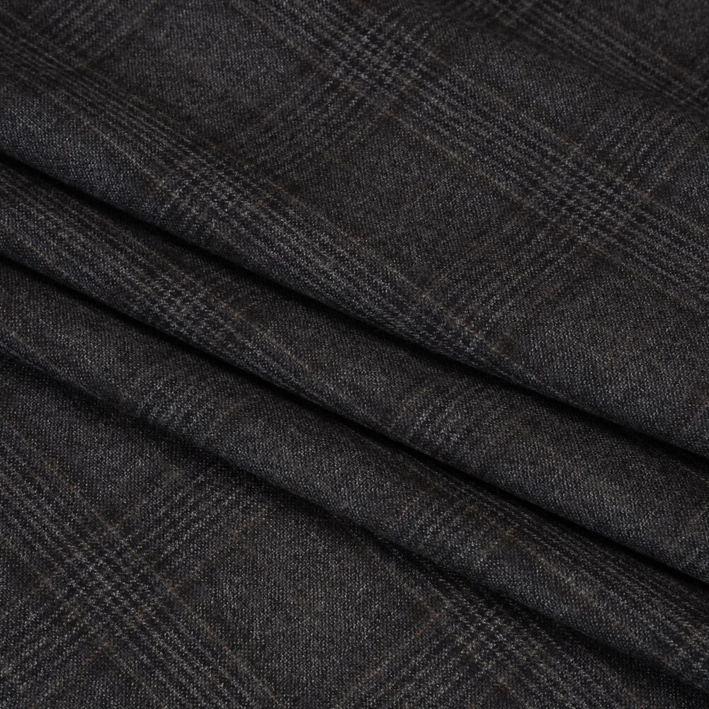 1 Yard Super 130 Wool Suiting Charcoal Black and Brown Plaid Fabric 60 inch Width