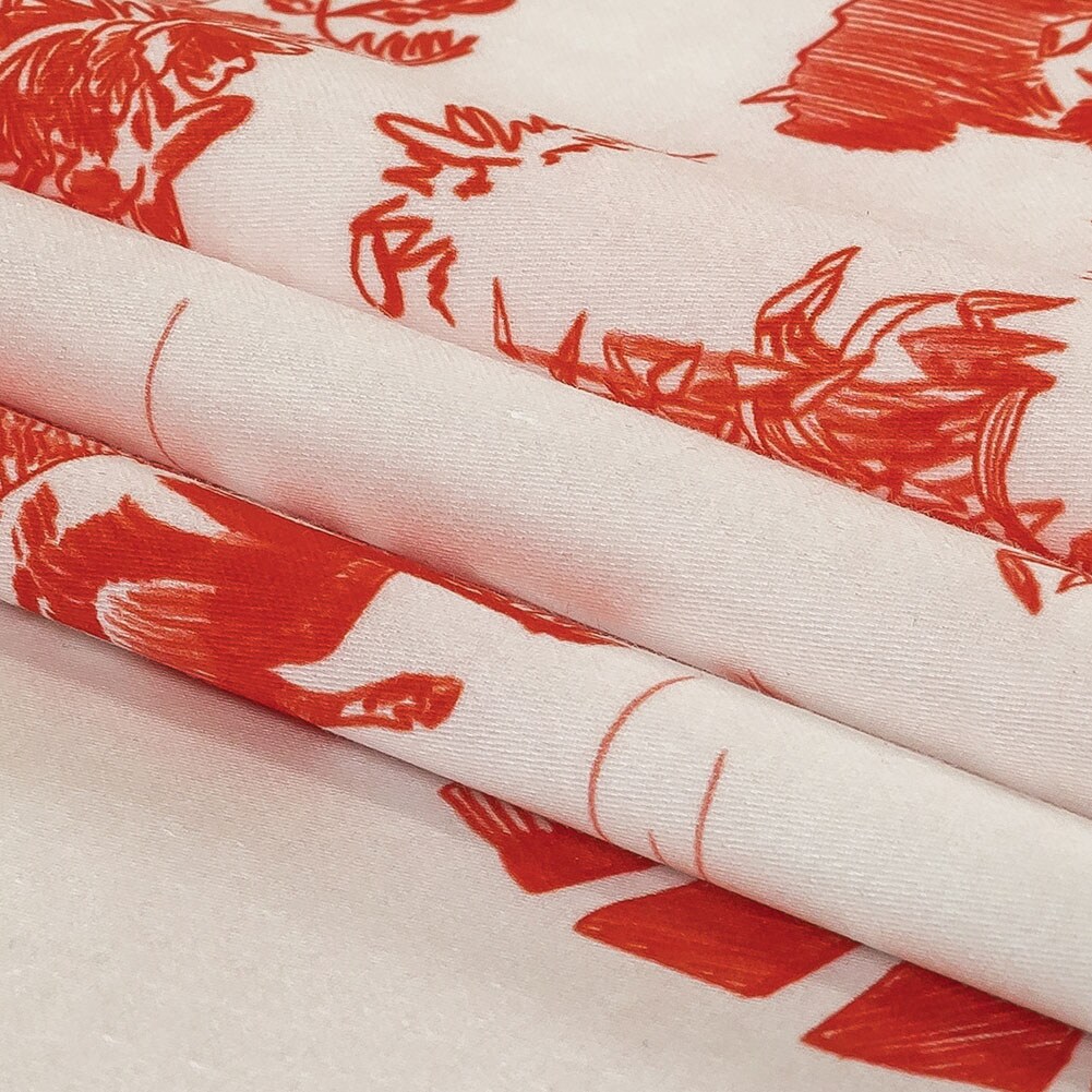 1 Yard Cherry Tomato and White Classic Toile de Jouy Mercerized Organic Egyptian Cotton Shirting 56&#x2019;&#x2019; Width