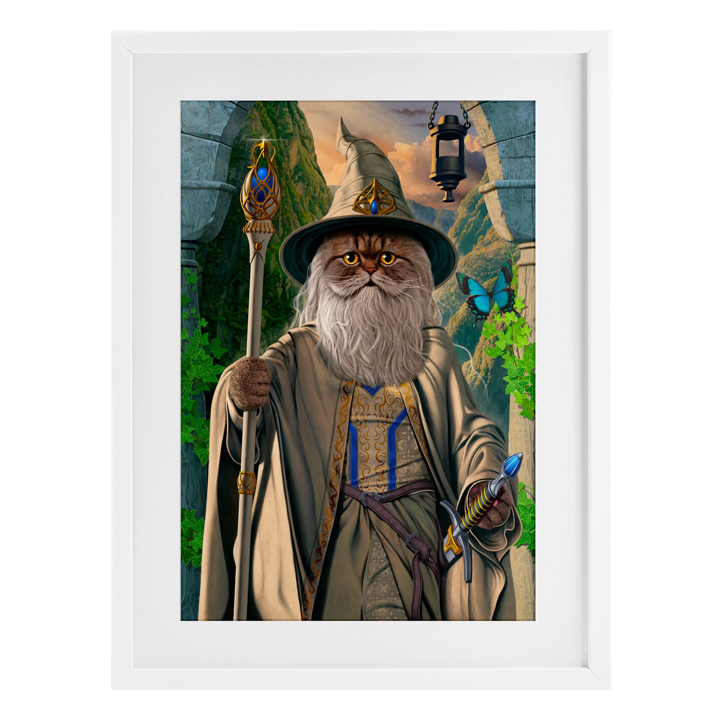 Stupell Industries Catdalf Cat Wizard Framed Print Under Glass, design by Vincent Hie
