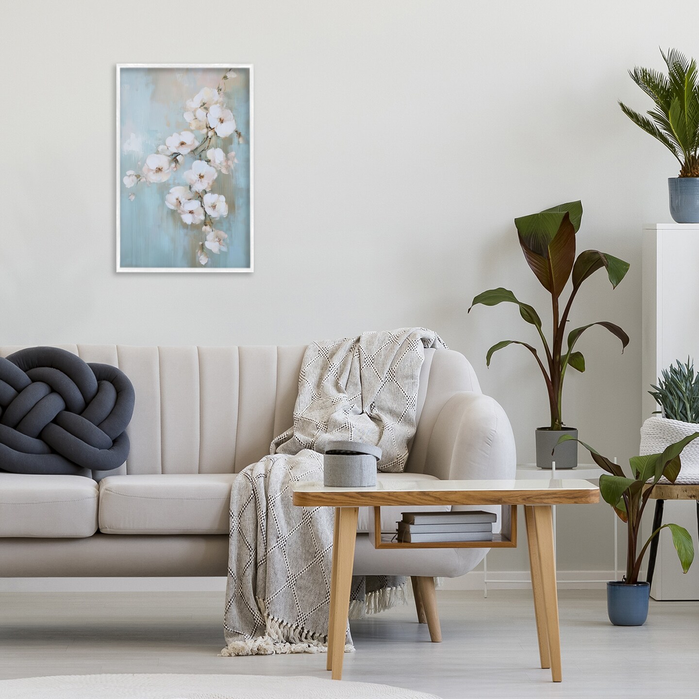 Stupell Industries Fading White Flowers on Blue Framed Giclee, design by Gina Kelly
