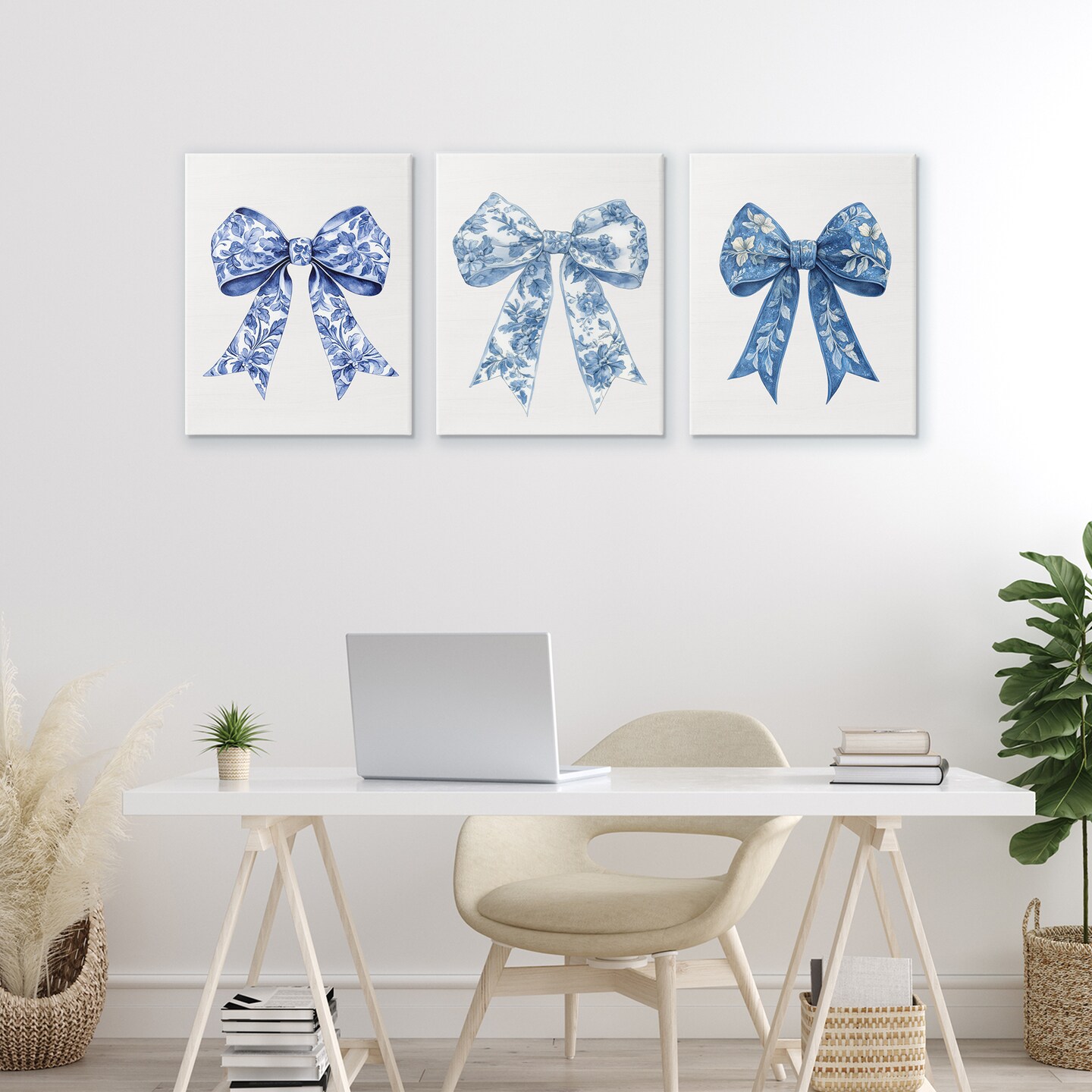 Stupell Industries Vintage Toile Pattern Bows 3pc Canvas Set, design by Lettered and Lined