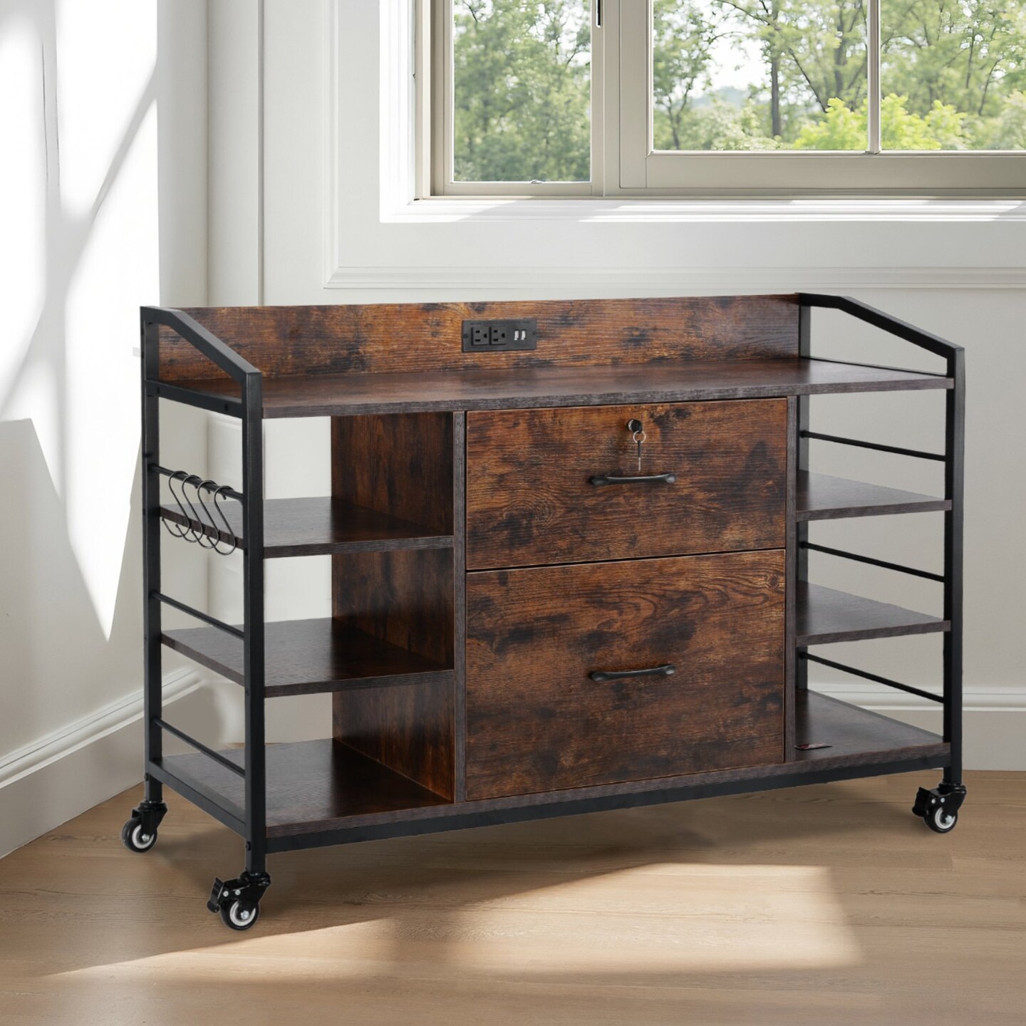 2 Drawer Metal File Cabinet Lateral Storage with Lock 6 Shelves for Letter A4 Legal