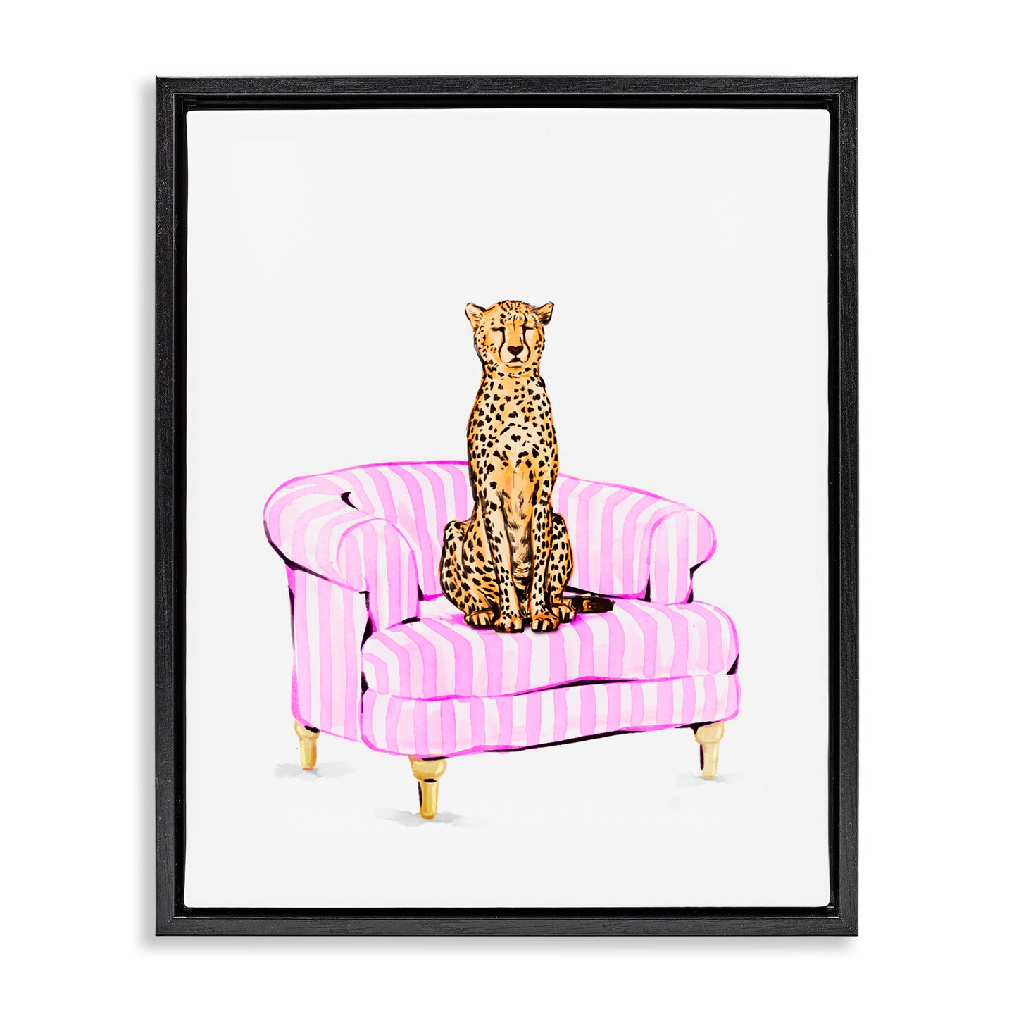 Stupell Industries Cheetah on Pink Stripe Chair Floating Frame, design by Ziwei Li