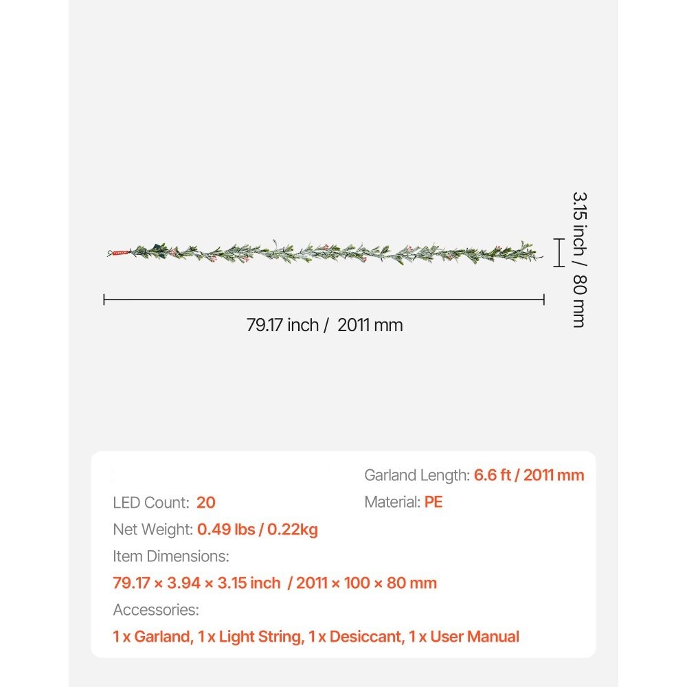 Christmas Garland with Lights Faux Greenery Olive Leaves and Berries for Mantel Decor