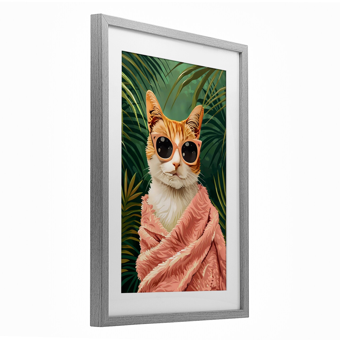 Stupell Industries Cozy Cat and Tropical Plants Framed Print Under Glass, design by LSR Design Studio