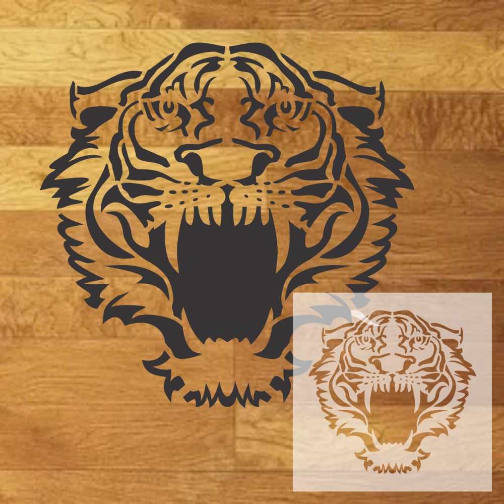 Tiger Face Forward Mascot Stencil | High School Senior Parking Spot | Sports Team Mascot | Stencil Ease |