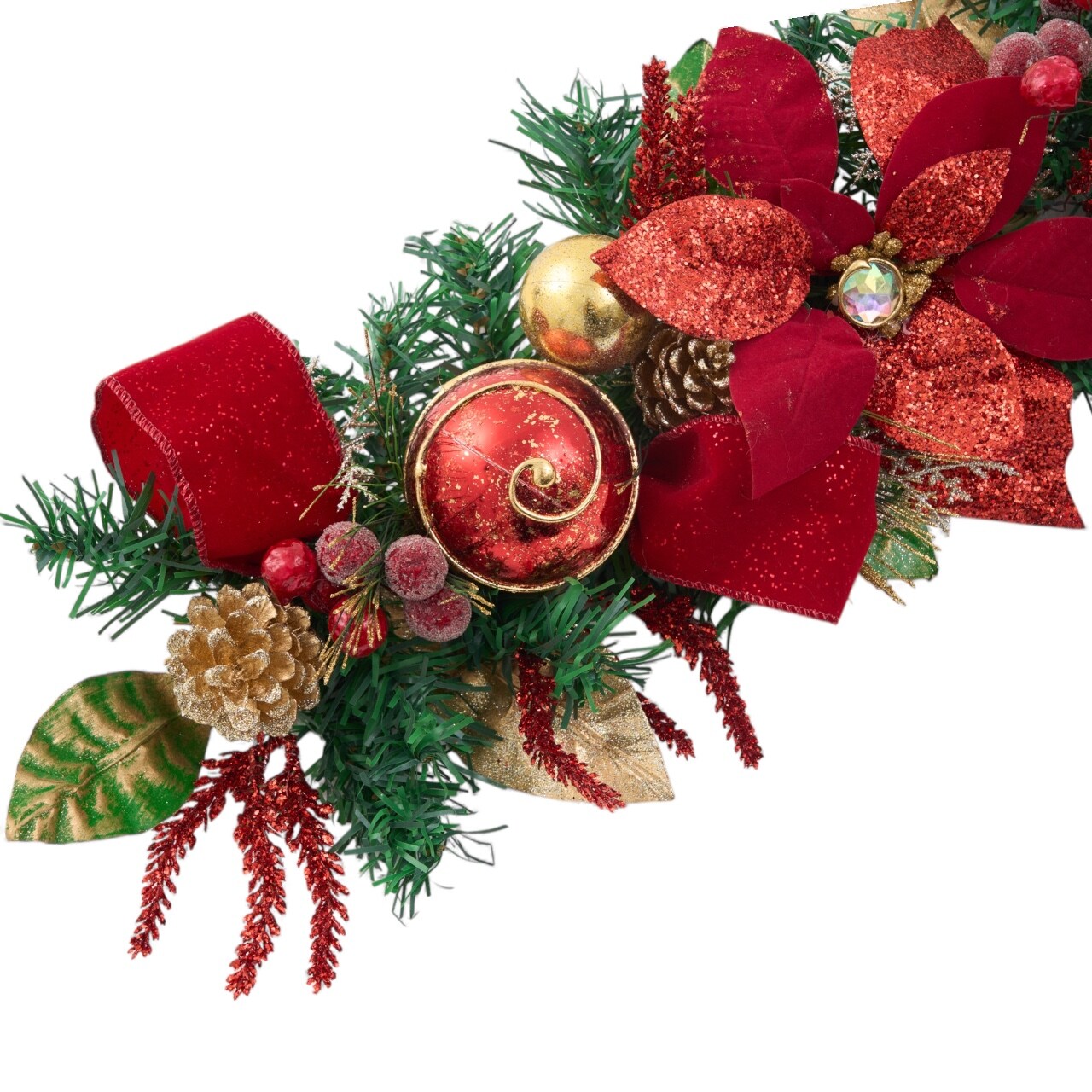 Poinsettia Garland - Red - Christmas Decorated Garland