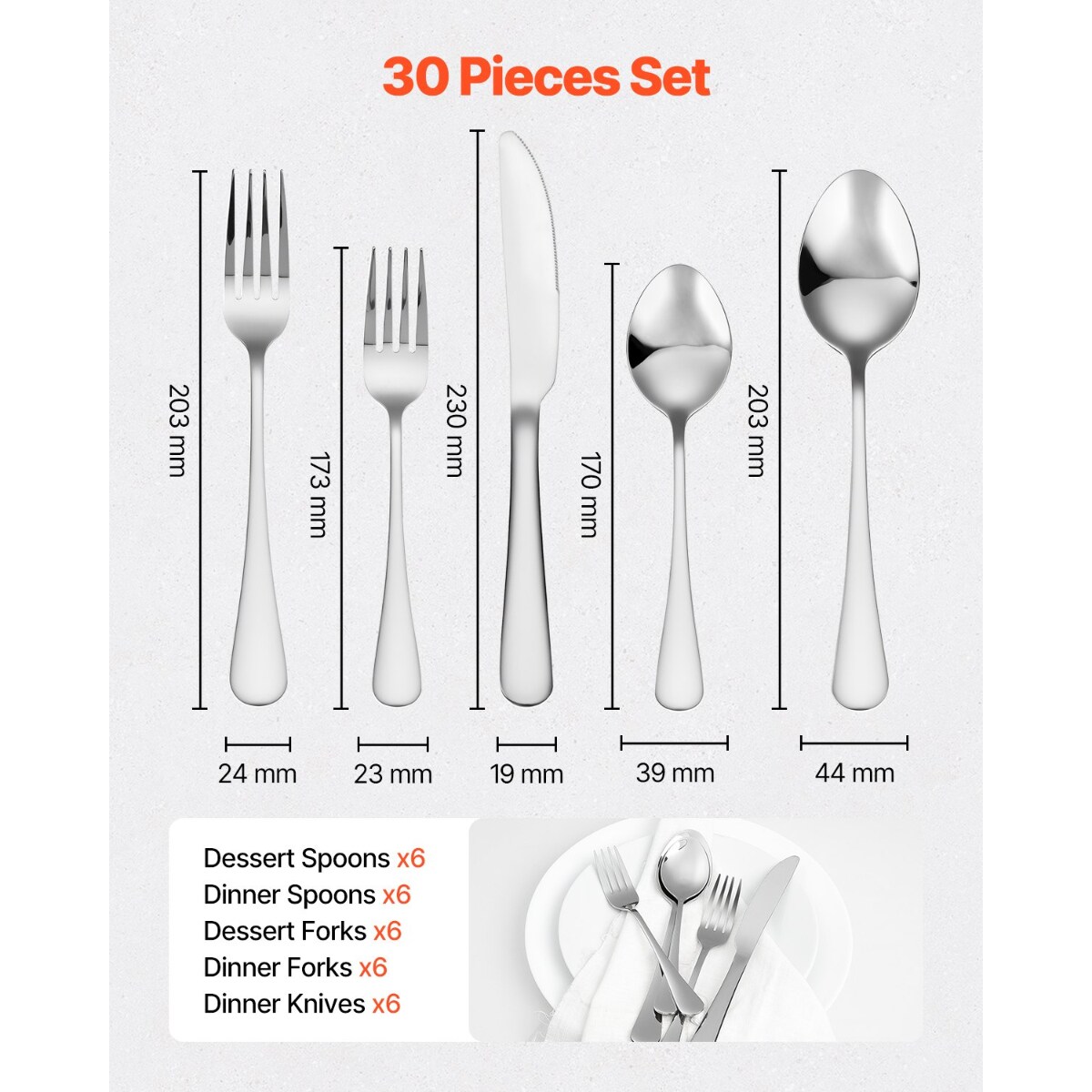 30-Piece Stainless Steel Flatware Set Dinner and Dessert Forks Spoons Knives