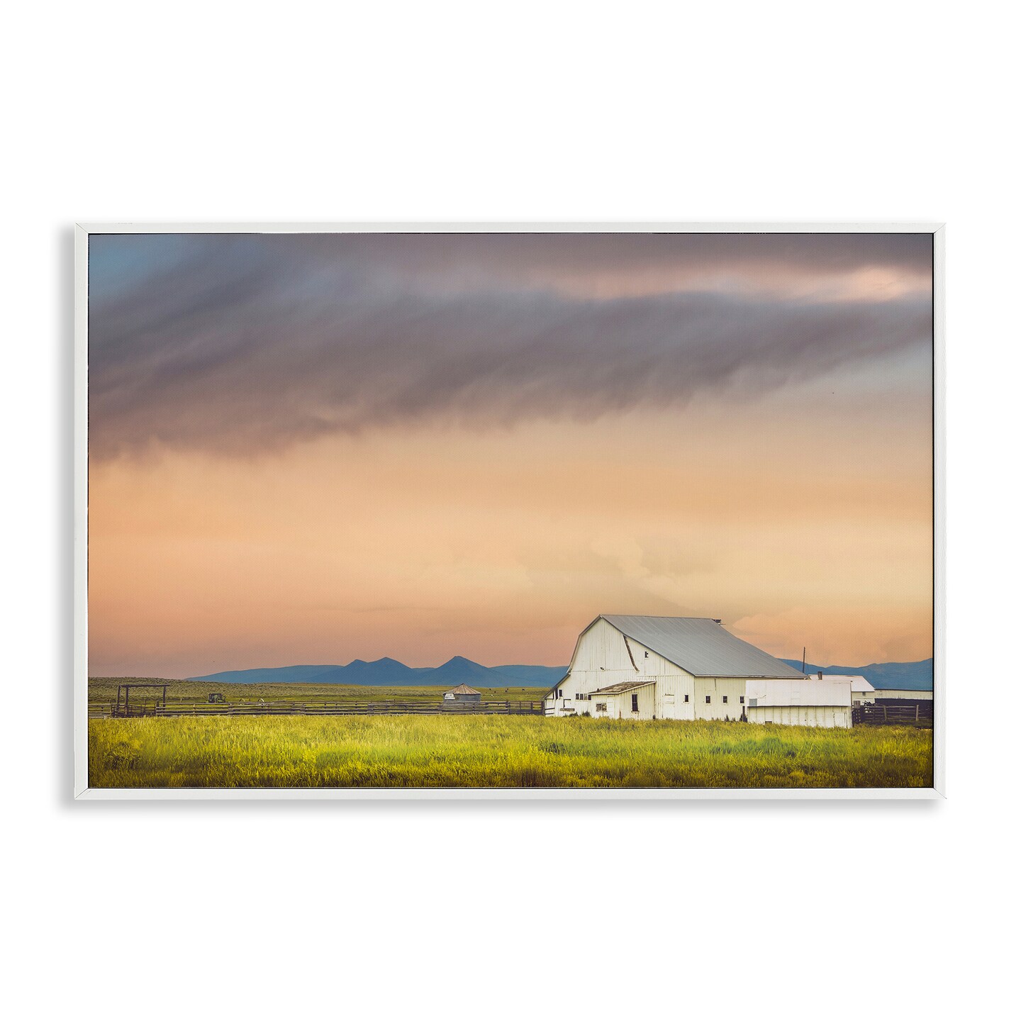 Stupell Industries Vintage White Barn at Sunrise Framed Giclee, design by Annie Bailey Art
