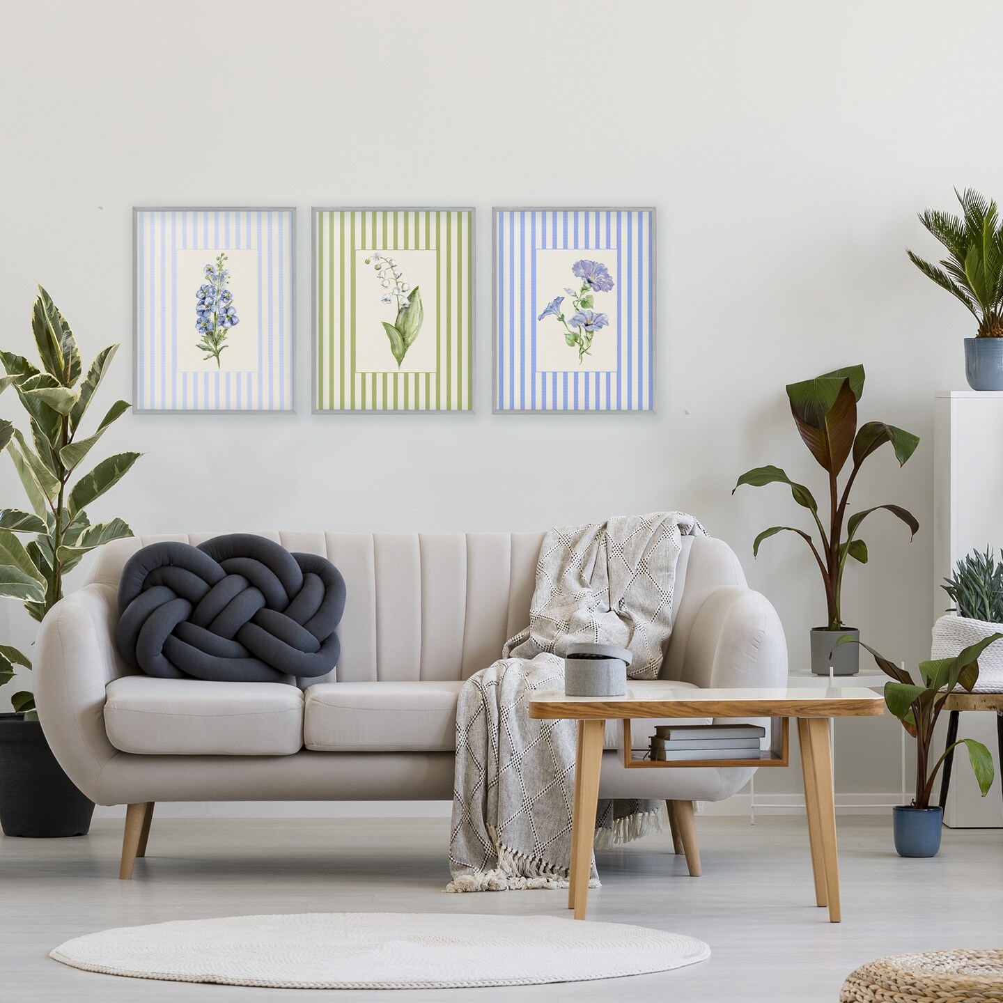 Stupell Industries Soft Stripe Cottage Blooms 3pc Framed Giclee Set, design by Lisa Wehmeyer