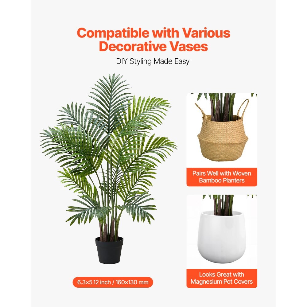 Artificial Areca Palm Tree with White Planter Faux Tropical Plant for Home Office Decor