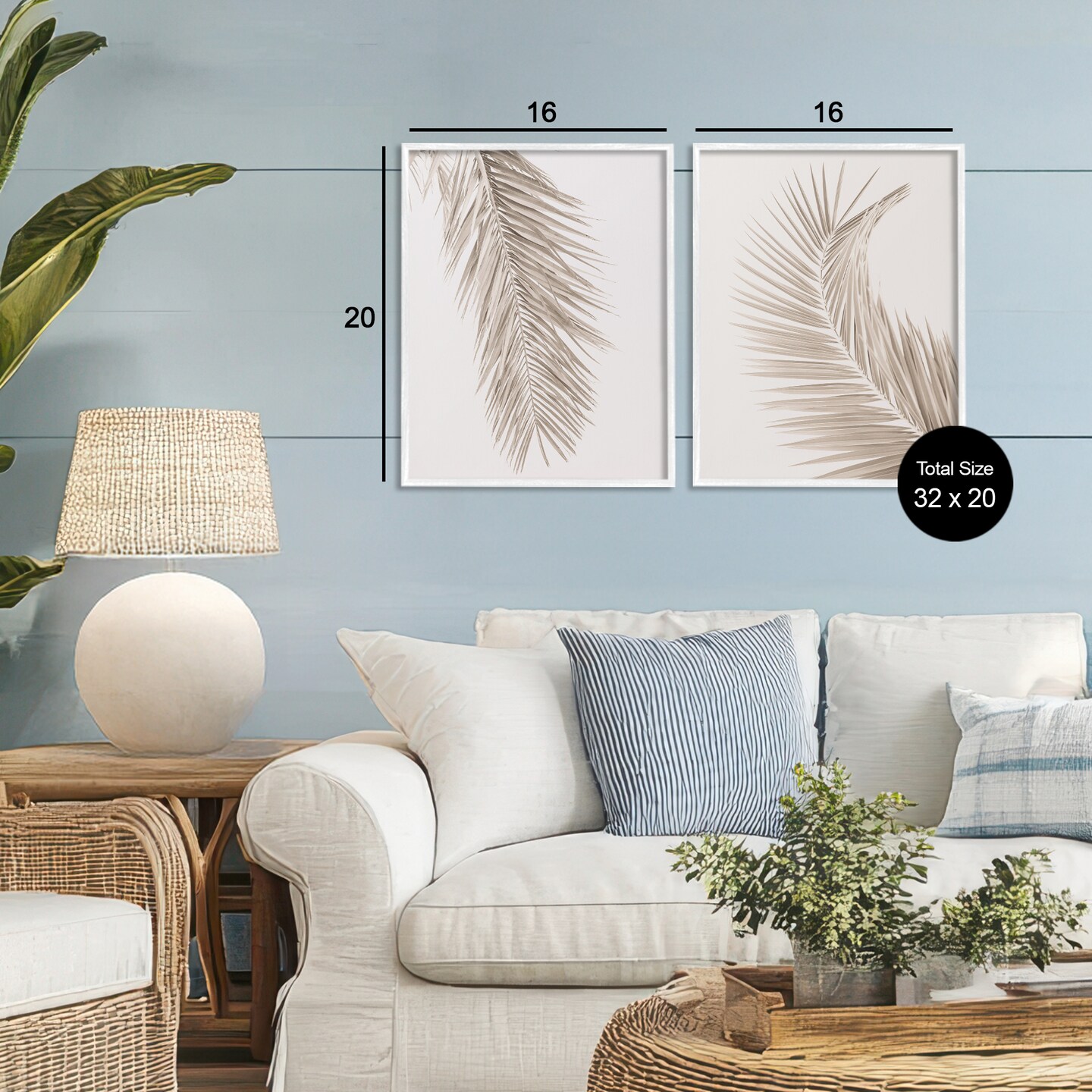 Stupell Industries Muted Neutral Brown Palms 2pc Framed Giclee Set, design by Sisi and Seb