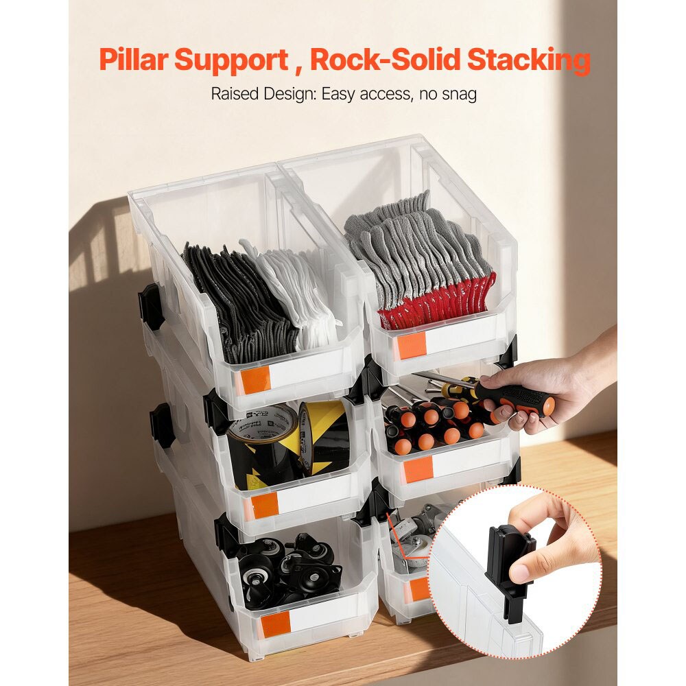 Stackable Plastic Storage Bins 14 Liter Durable Organizer with Front-Open Design for Garage Kitchen Office