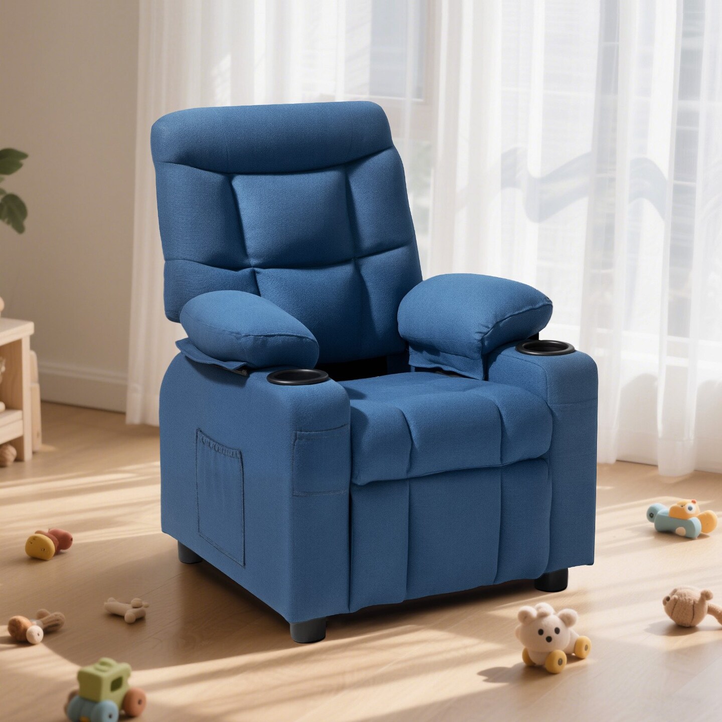 Kids Recliner Chair with Cup Holders Adjustable Backrest and Footrest for Boys Girls