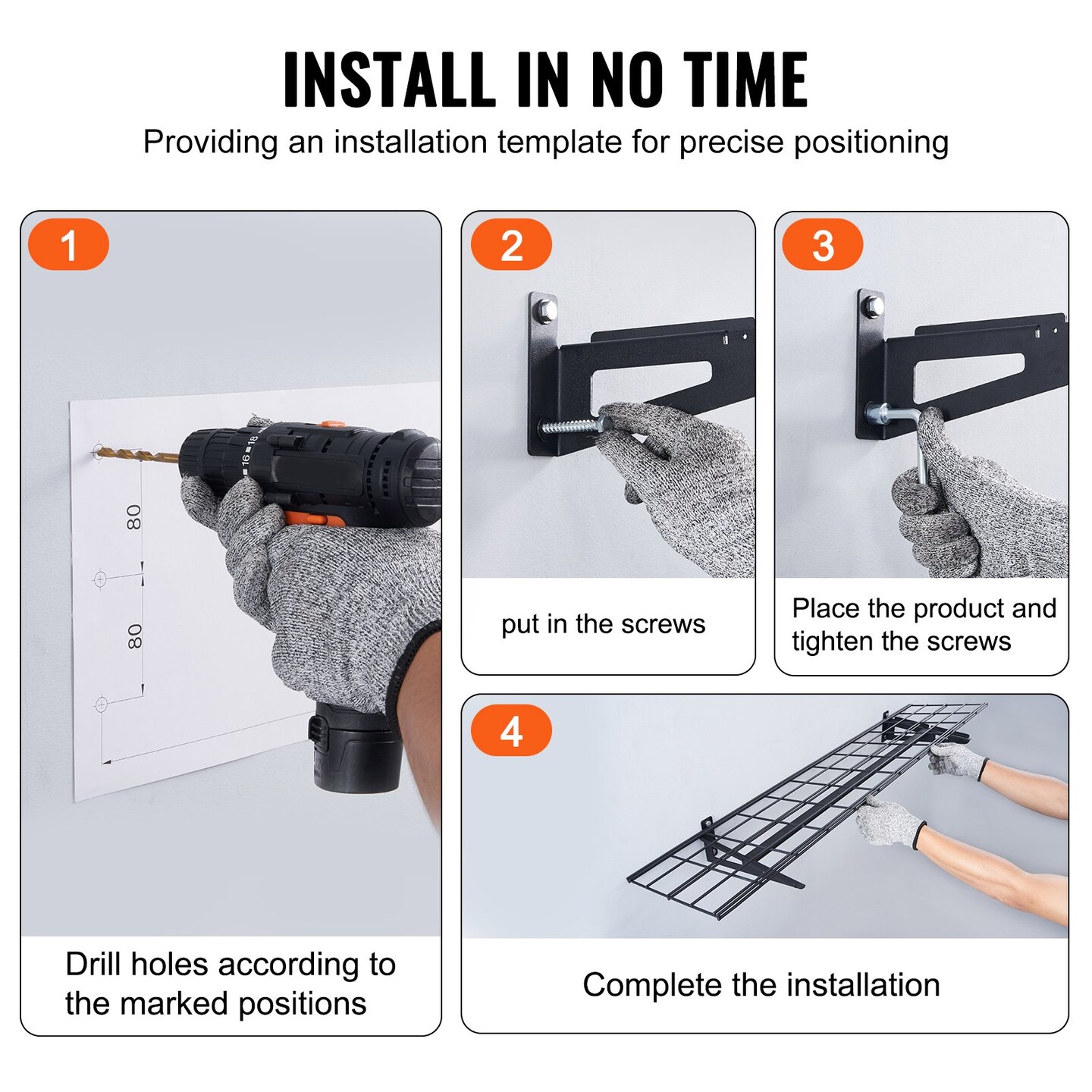 Black Steel Wall-Mounted Shelves 2-Layer Heavy Duty Storage Rack Adjustable Brackets