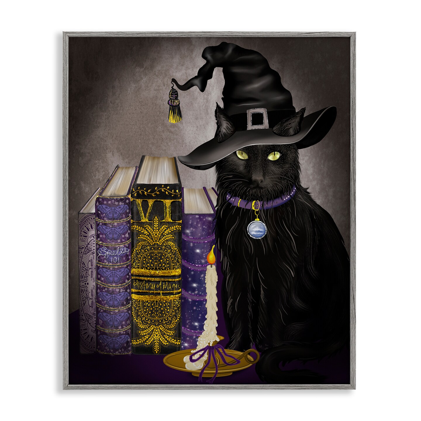 Stupell Industries Black Cat Gothic Books Framed Giclee, design by Lori Mosley