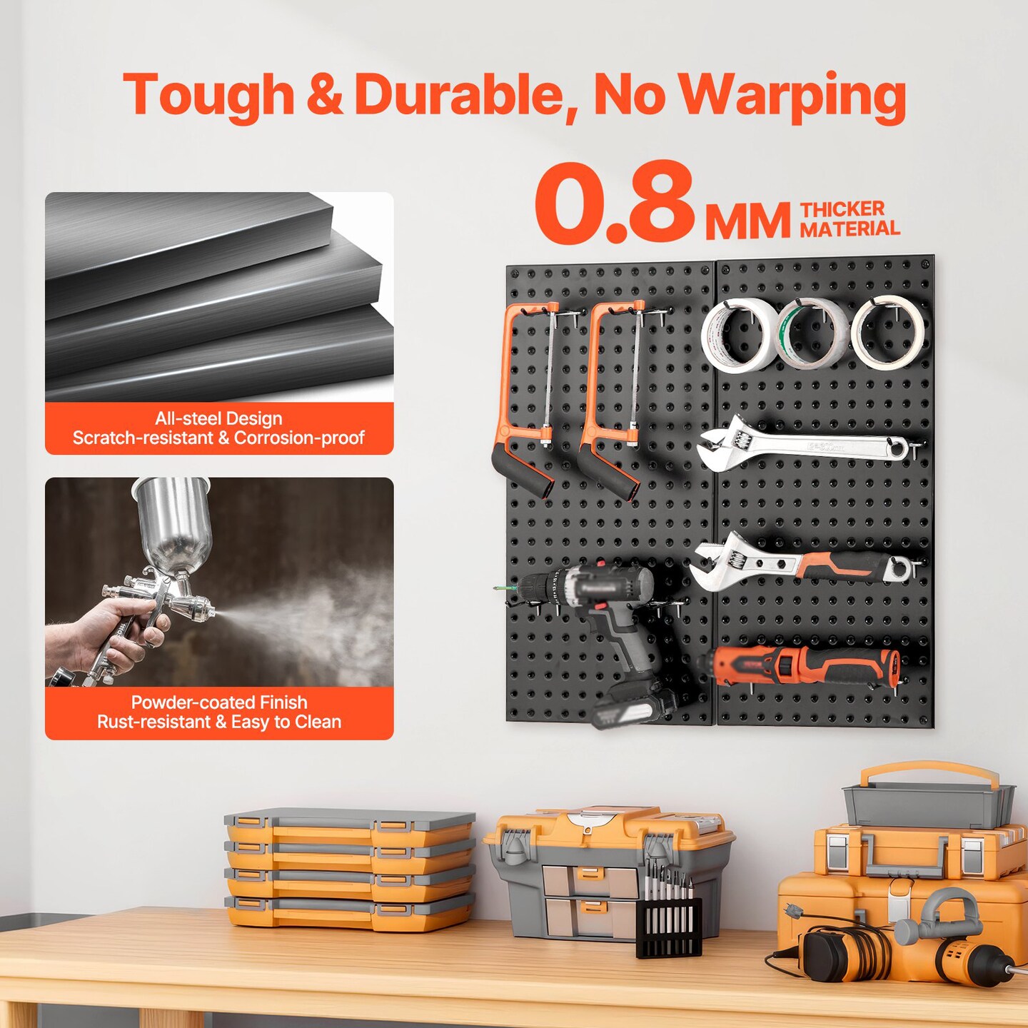 Heavy Duty Metal Pegboard Wall Organizer Steel Tool Storage Panel with Hooks