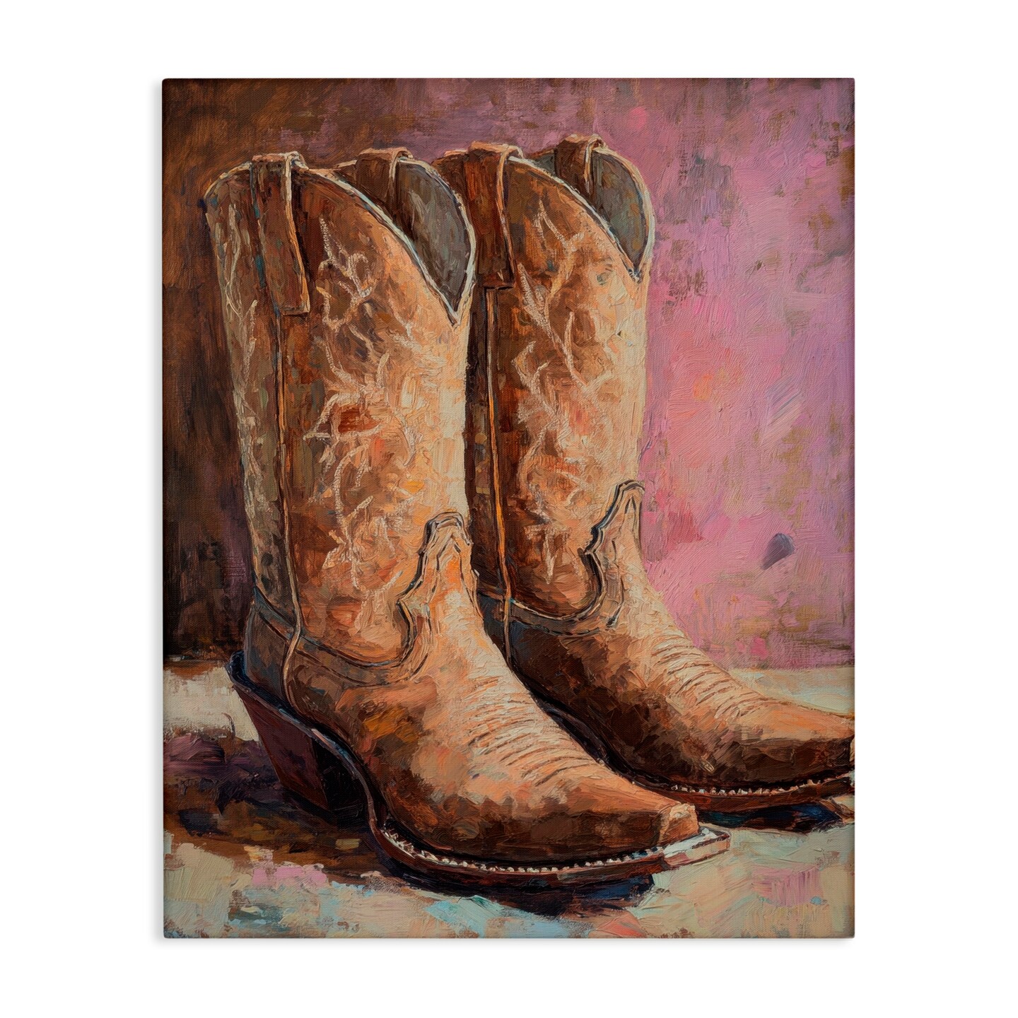 Stupell Industries Distressed Brown Cowboy Boots Canvas, design by Petal Prints Design