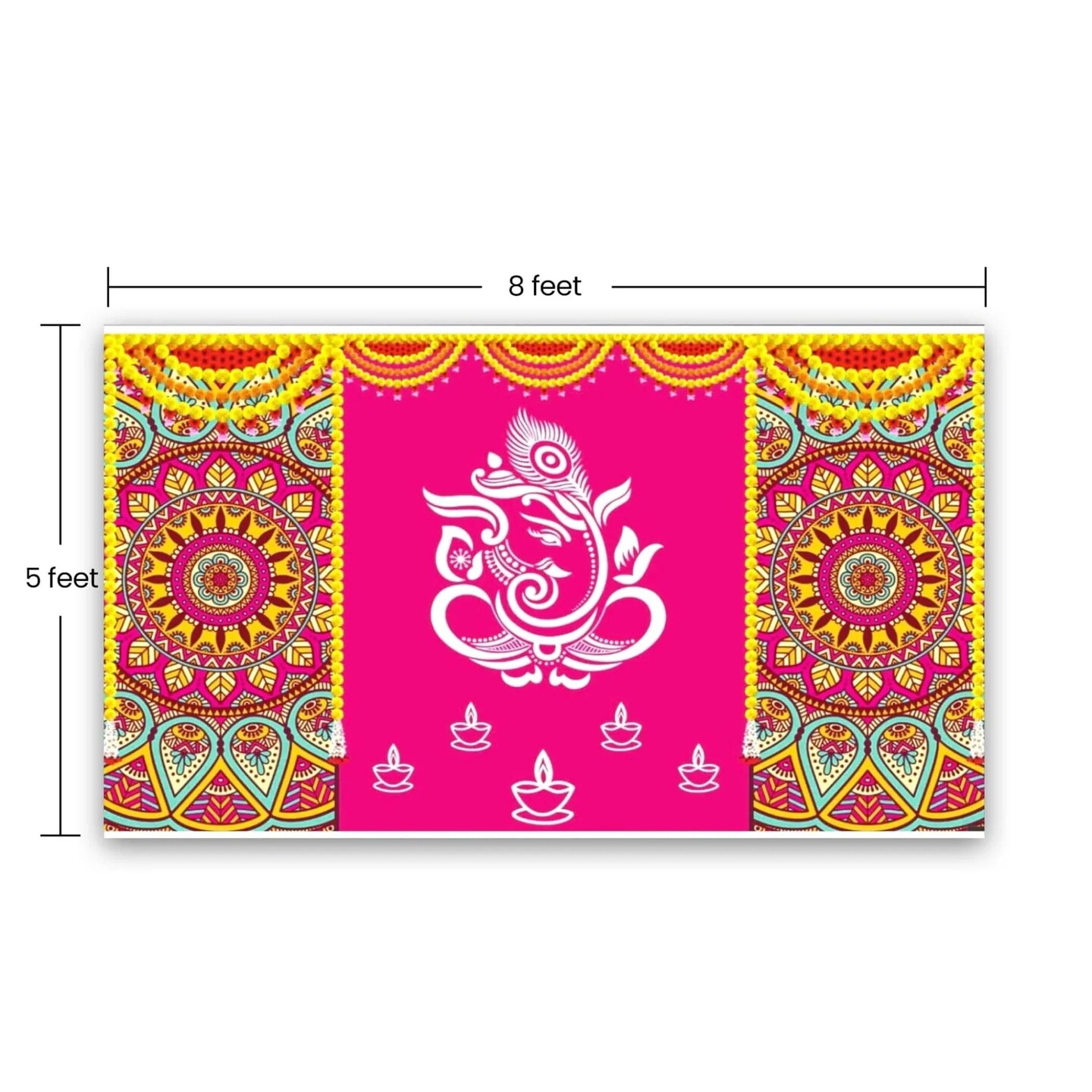 Lord Ganesh Backdrop 5x8 Feet Indian Traditional Cloth Backdrop Pooja Backdrop Indian Wall Art Photo Decor Banner Diwali Decor Wedding Backdrop Decorative Cloth Housewarming Gift