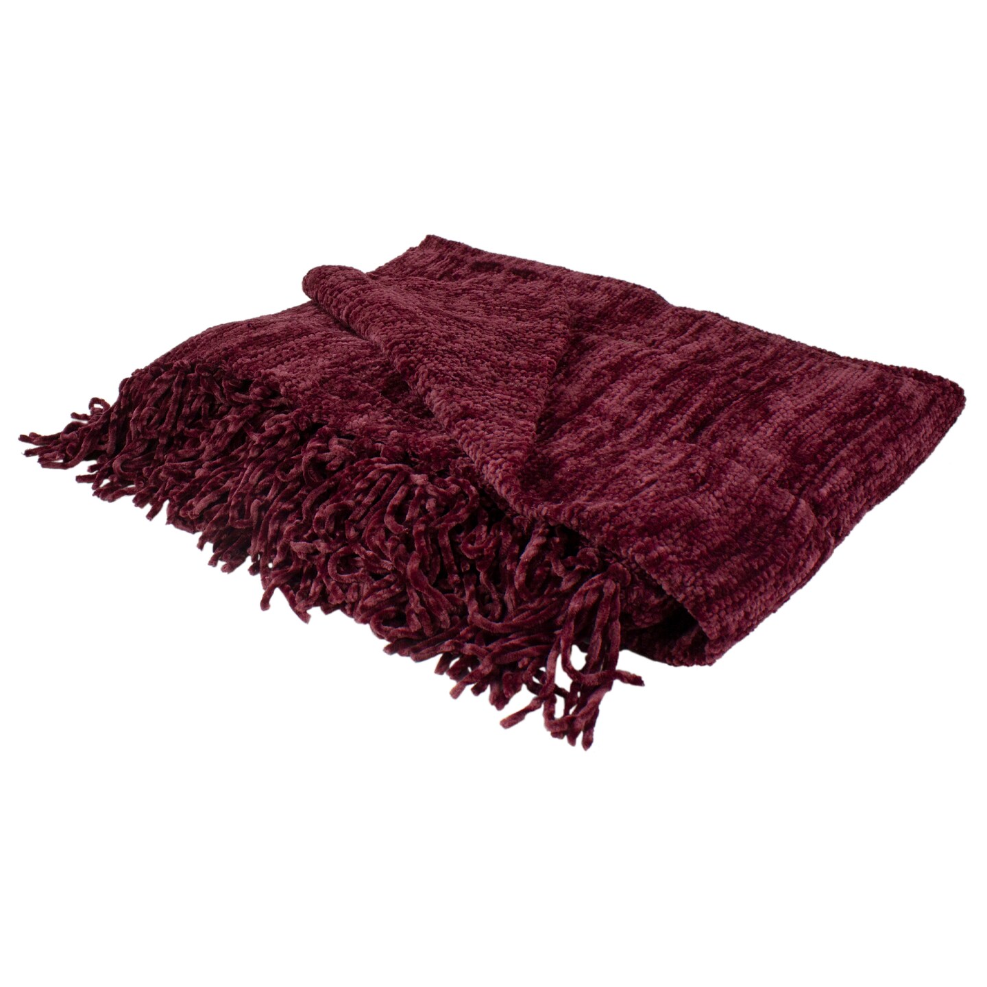 Northlight Burgundy Red Plush Chenille Throw Blanket with Fringe 50" x 60"