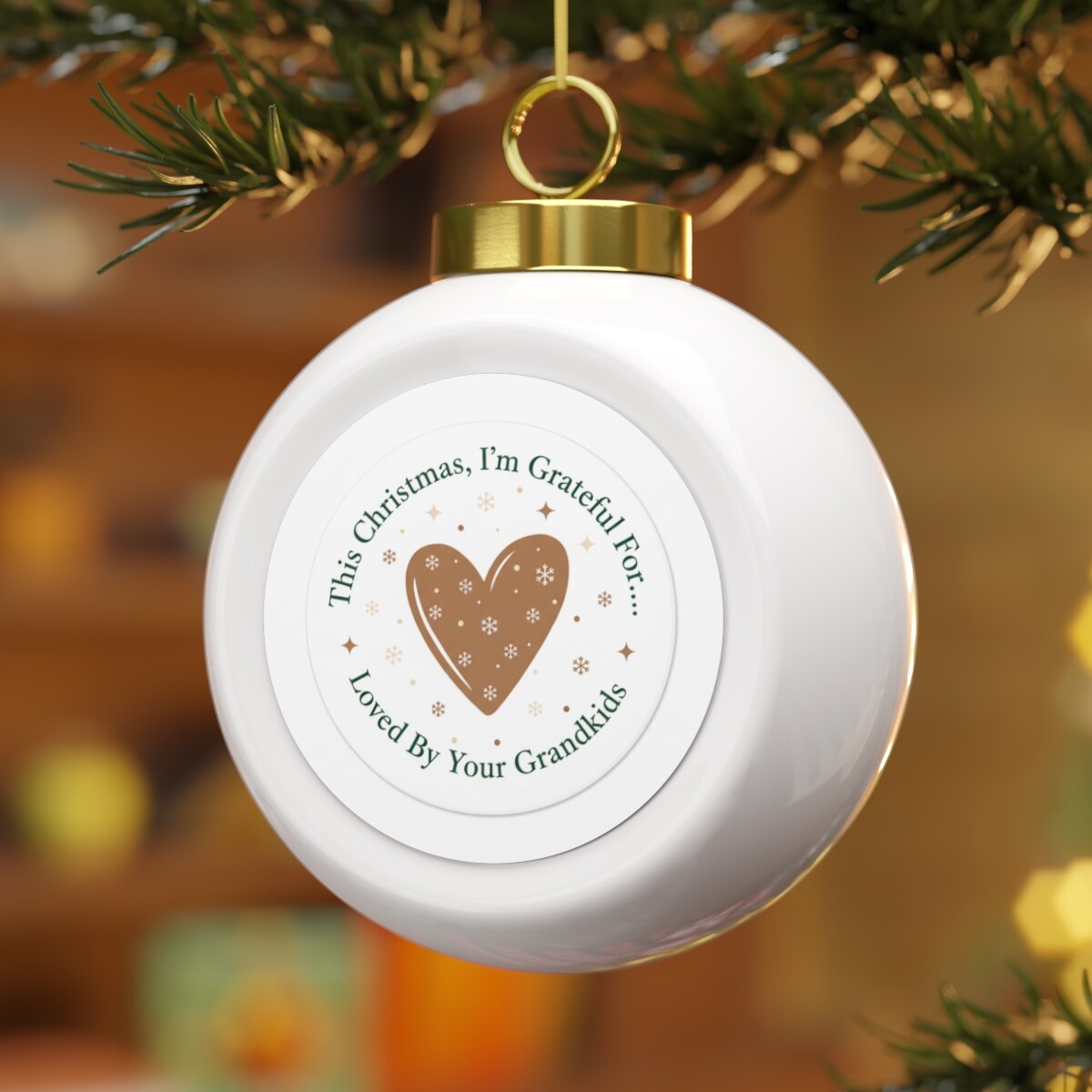 Ceramic Christmas Ball Ornament – Loved By Your Grandkids - Bells / Round / 2.5" × 3"