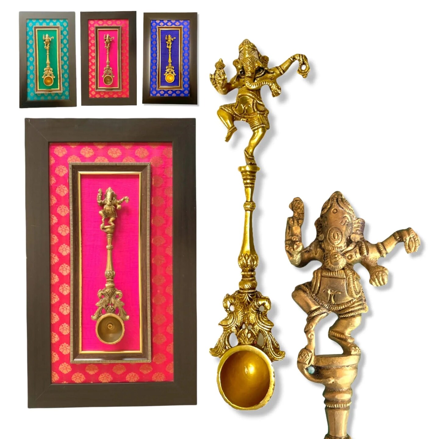 Decorative Brass Dancing Ganesha Spoon Wall Art for Living Room Office House Pooja Room Hindu God Statue Modern Artwork Return Gift Pooja Favor Showpiece