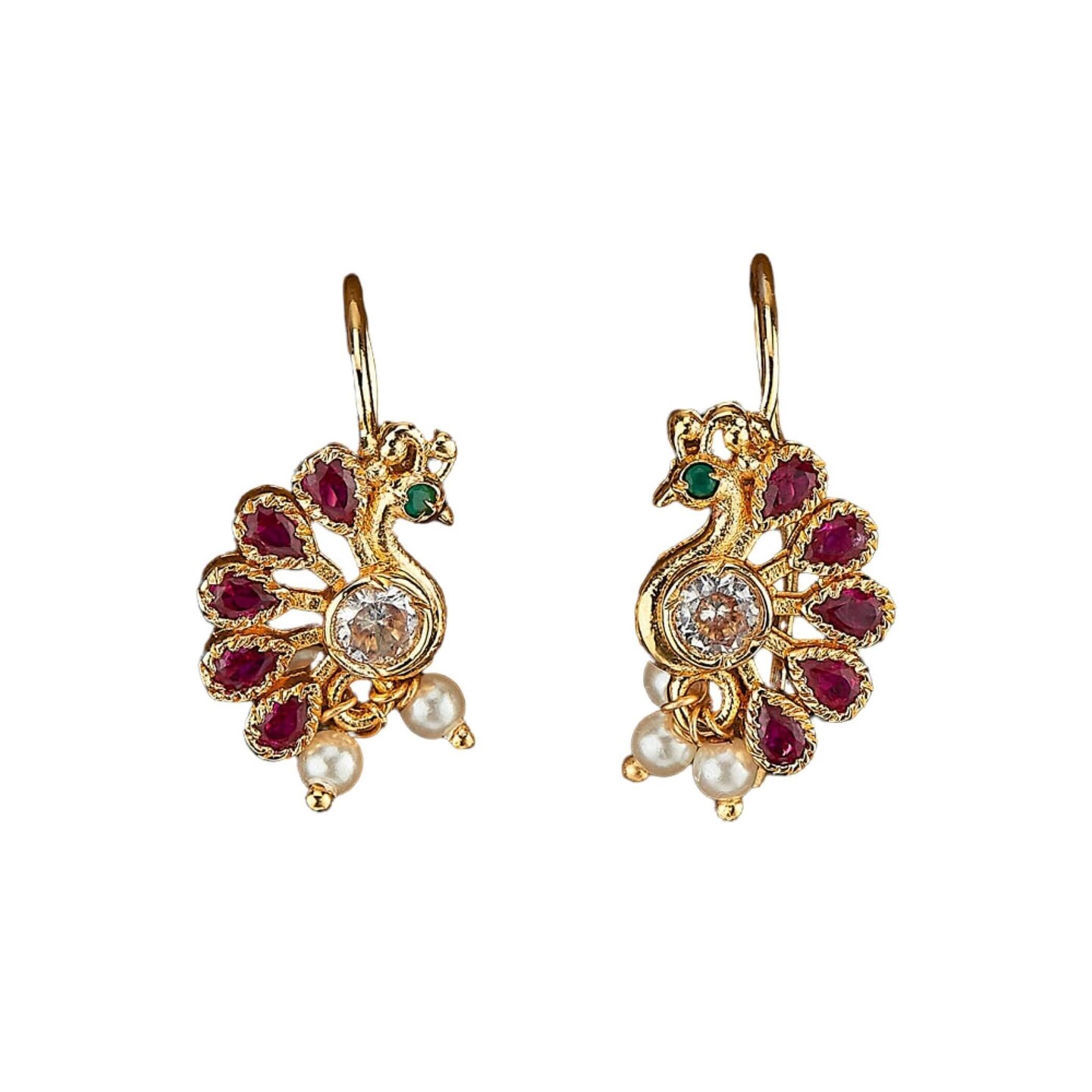 Indian Peacock Earrings for Women - Indian Jhumka Earrings for Women Small Tops Earring in Golden Tone Faux Pearl Bollywood Style Dangle Earring Chandelier Jhumki Jewelry for Bride