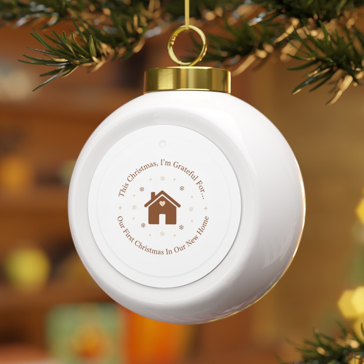 Ceramic Christmas Ornament - Our First Christmas in Our New Home - Bells / Round / 2.5" × 3"