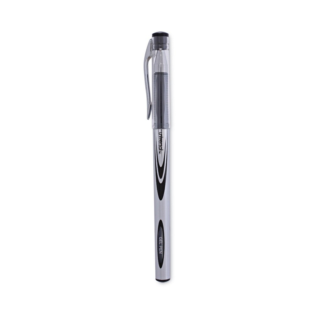 Universal 0.7 mm. Medium Stick Gel Pen - Black Ink, Silver/Black Barrel (1-Dozen)