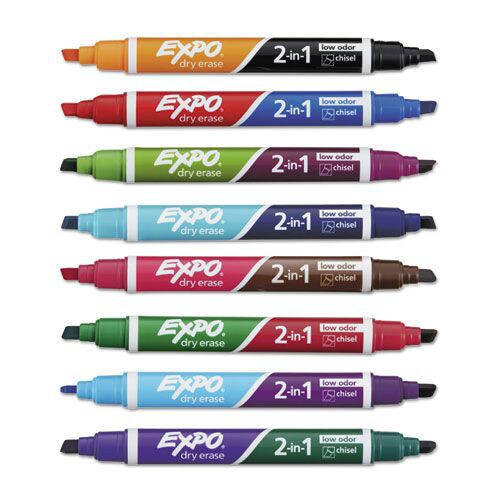 EXPO Fine/Broad Chisel Tips 2-in-1 Dry Erase Markers - Assorted Colors (8/Pack)