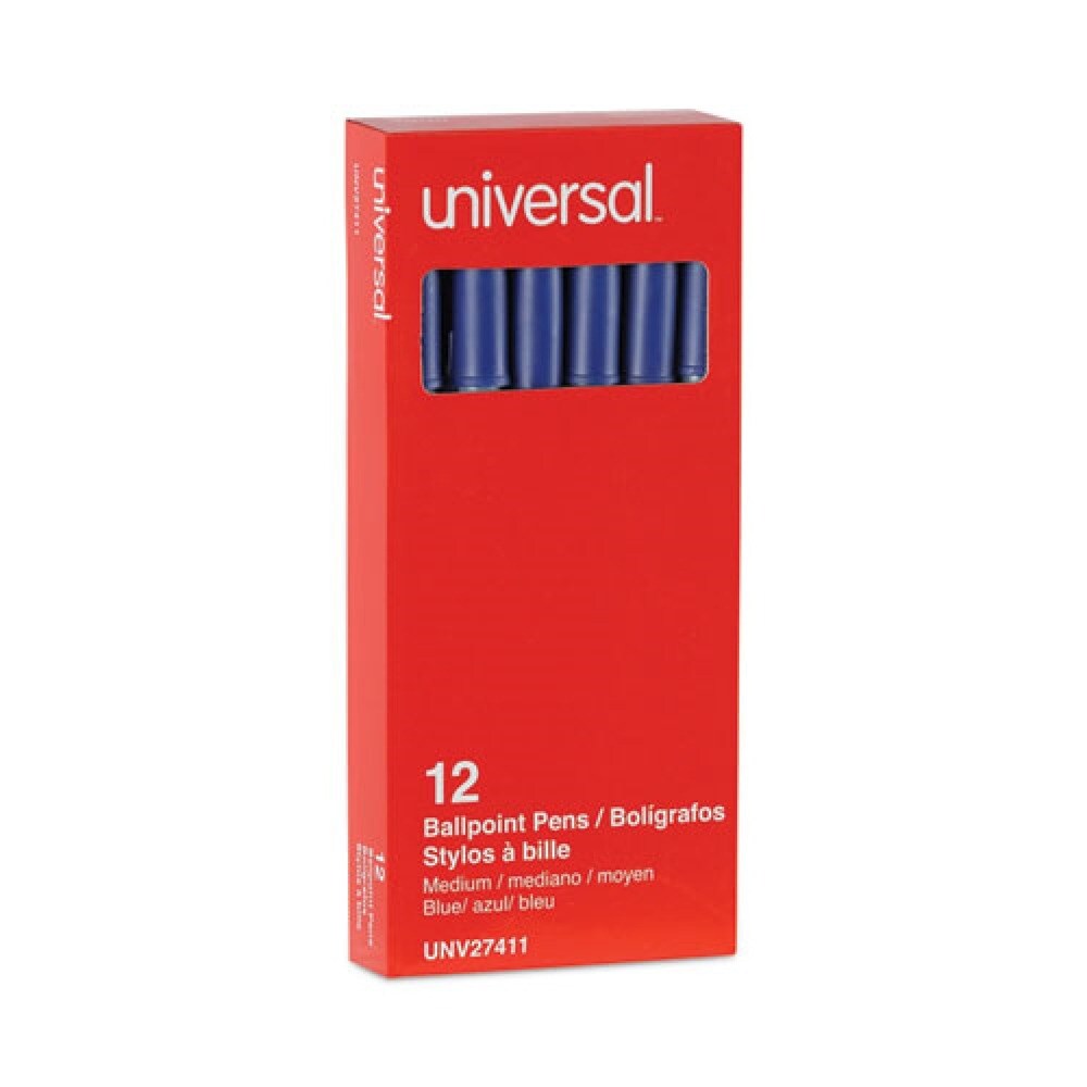 Universal Medium 1 mm Stick Ballpoint Pen - Blue Ink, Gray/Blue Barrel (1 Dozen)