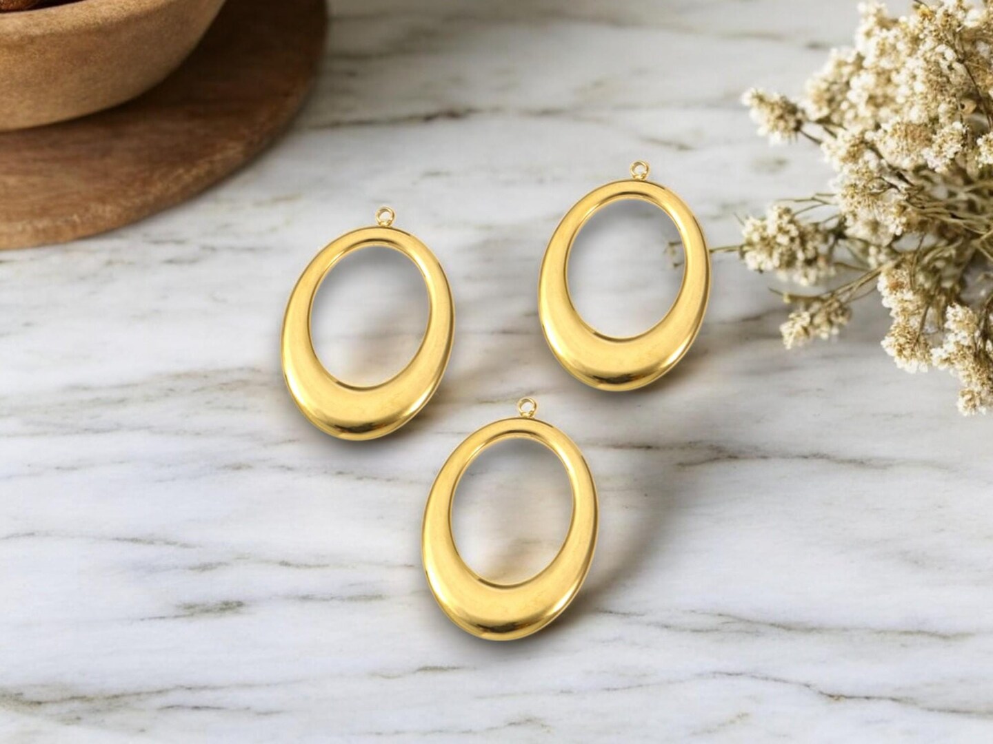 *2* 18k Gold Plated 304 Stainless Steel Oval Drop Charms