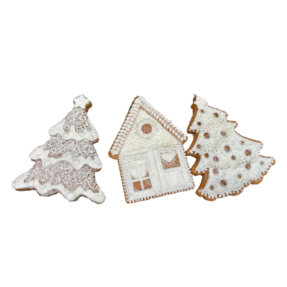 4&#x22; White Iced Gingerbread Cookie Ornament Collection &#x2013; 3 PCS Set
