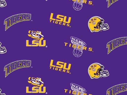 Licensed NCAA Louisiana State University Allover Purple Fleece LSU-035 Fabric by the Yard