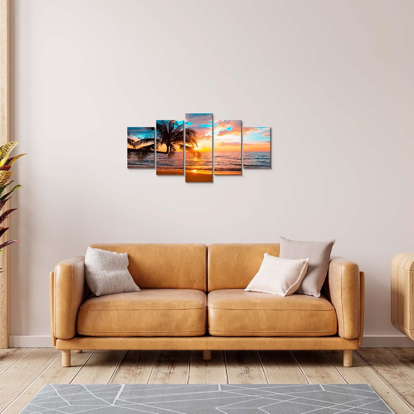 Abstract Beach Canvas Wall Art – 5-Piece Landscape Set, Sunset on Ocean, Nature-Inspired Beach Décor for Home, 40" x 20"
