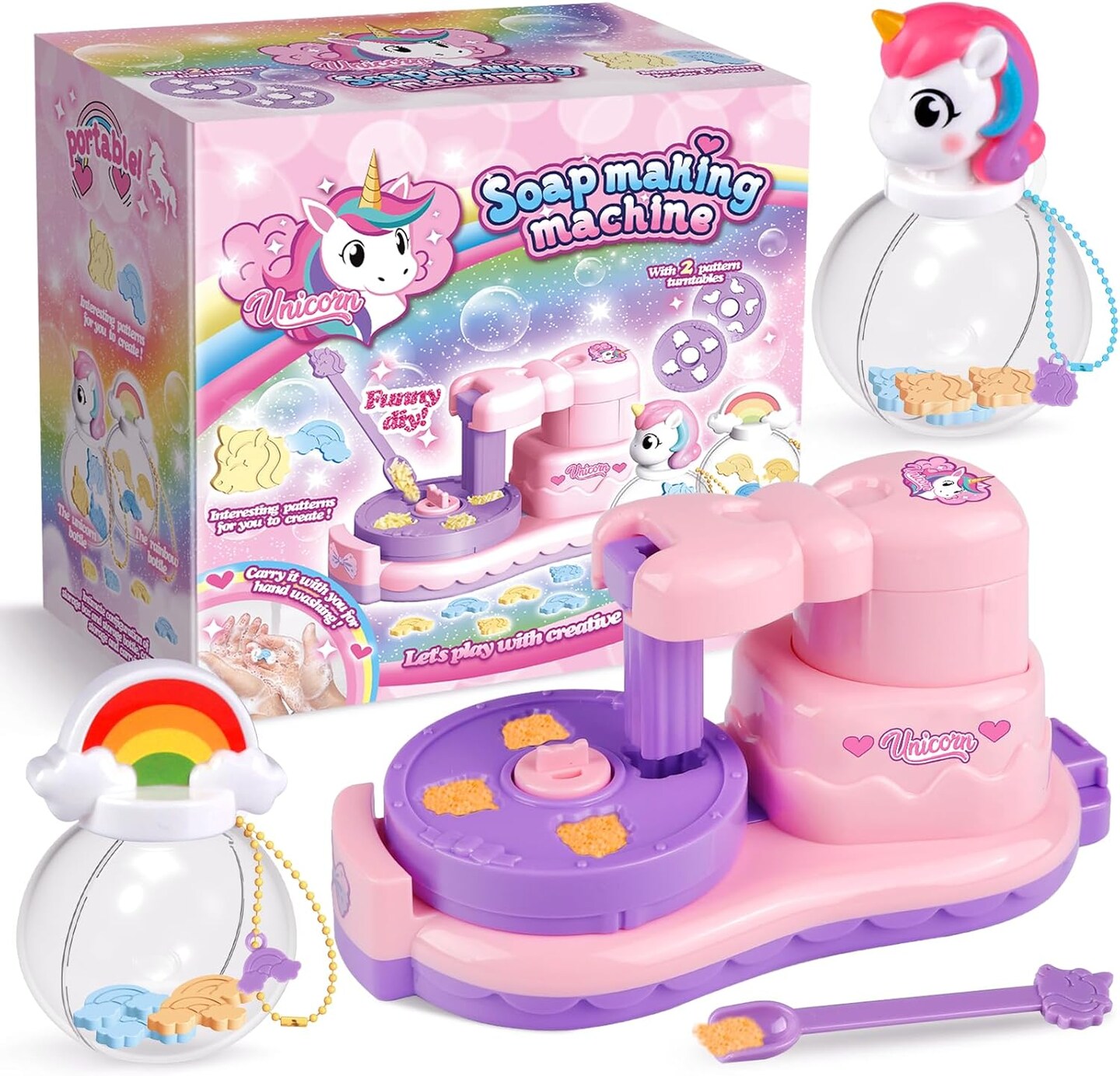 Unicorn &#x26; Rainbow Soap Making Kit - DIY Mini Soap Maker for Kids Ages 3+, Includes 2 Portable Storage Bottles